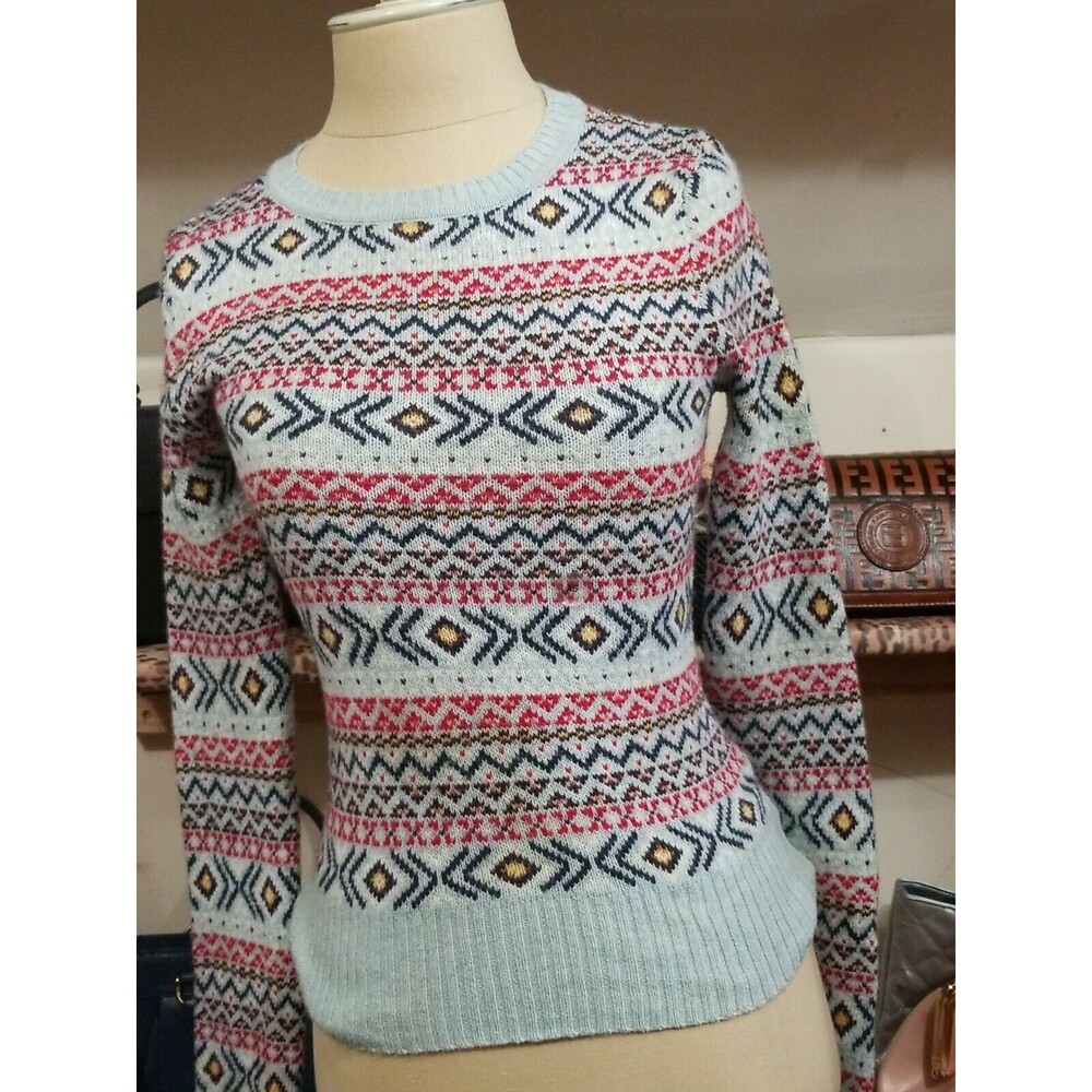 Prince and Fox Ski Sweater Blue Print NWT Crew Neck Size XS